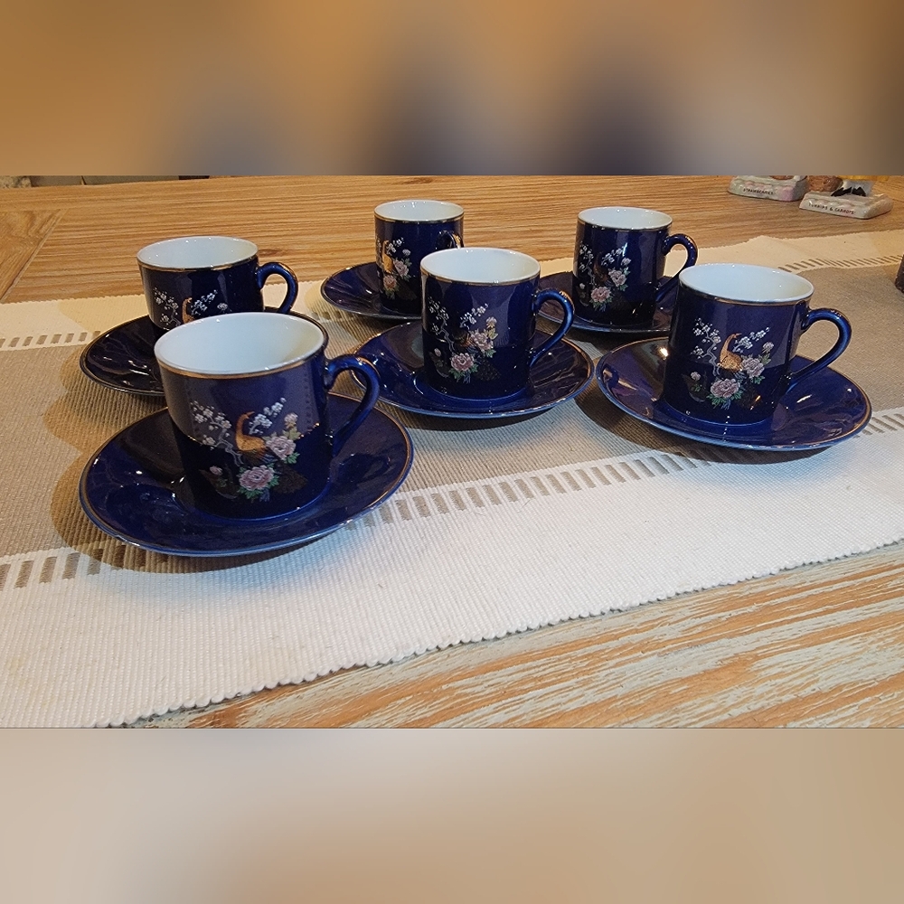 Hertiage Mint Cobalt Blue Floral Tea Cup Set